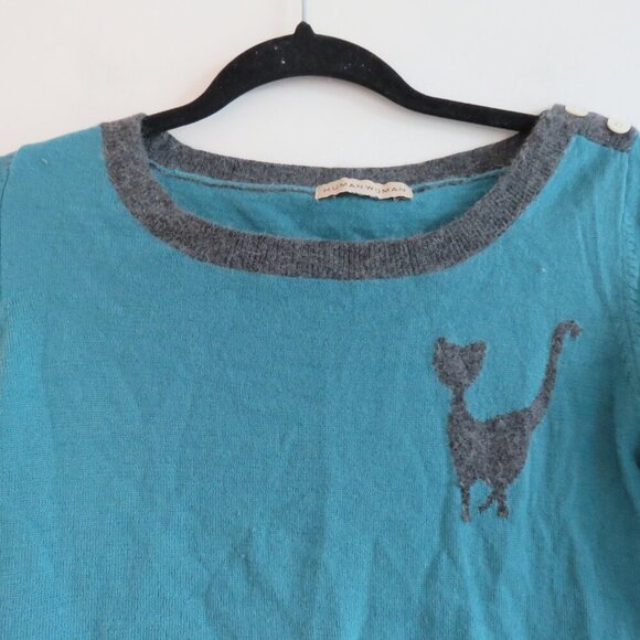 HUMAN WOMAN Y2K Cat Knit Cropped Sweater Top Teal Gray - Size M - Picture 3 of 11